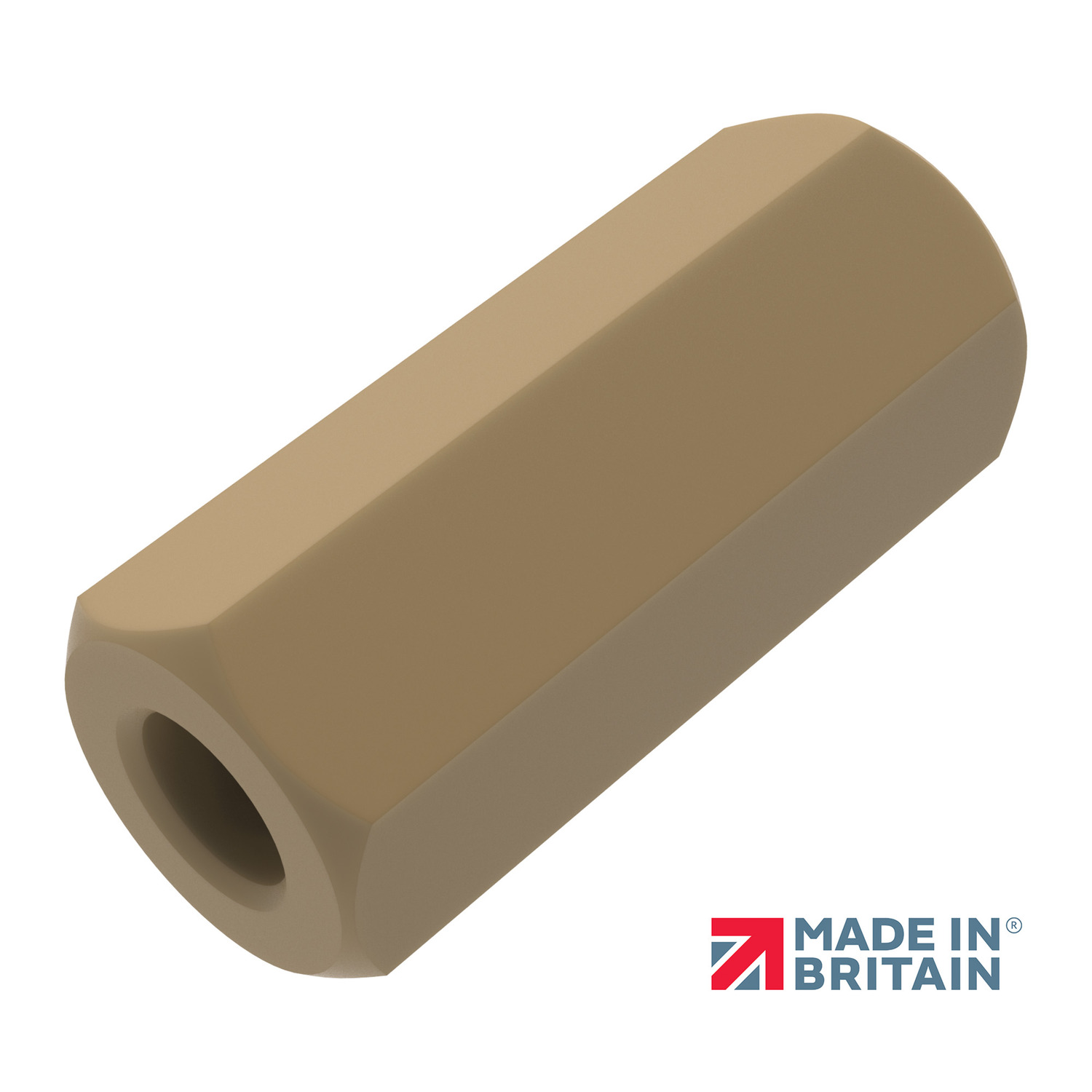 natural beige coloured PEEK hexagon spacer female to female